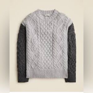 J crew oversized cable knit crewneck color block Gray  Sweater